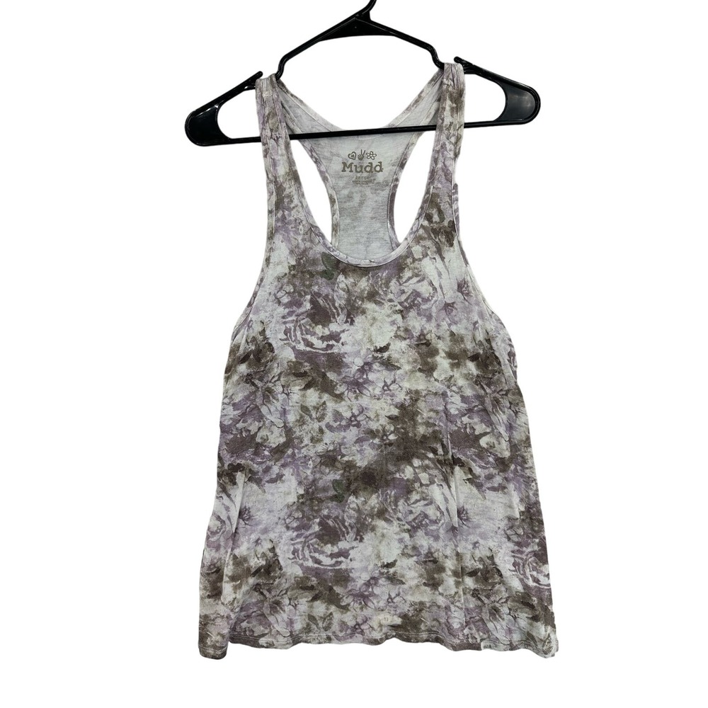 Mudd Tank Top Women Large Purple Excellent Floral Tie Dye Racerback Scoop Neck